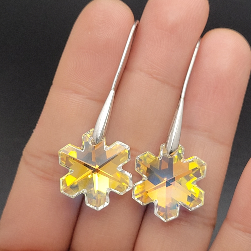 Aurora Borealis Snowflake Sterling Silver Drop Earrings